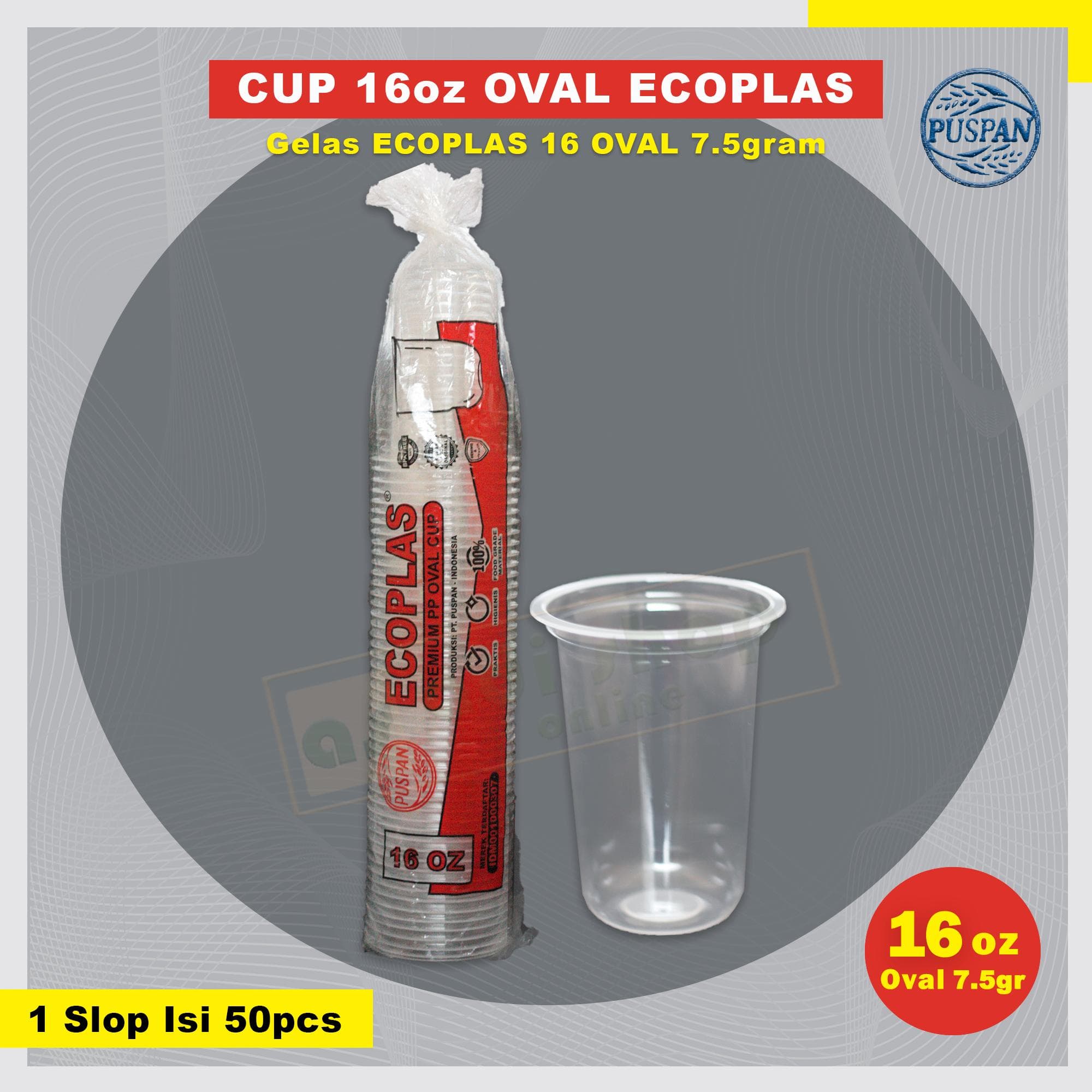 Cup Gelas Plastik Ecoplas 16 oz Oval isi 50pcs — gelas-cup di Adijaya Bandung