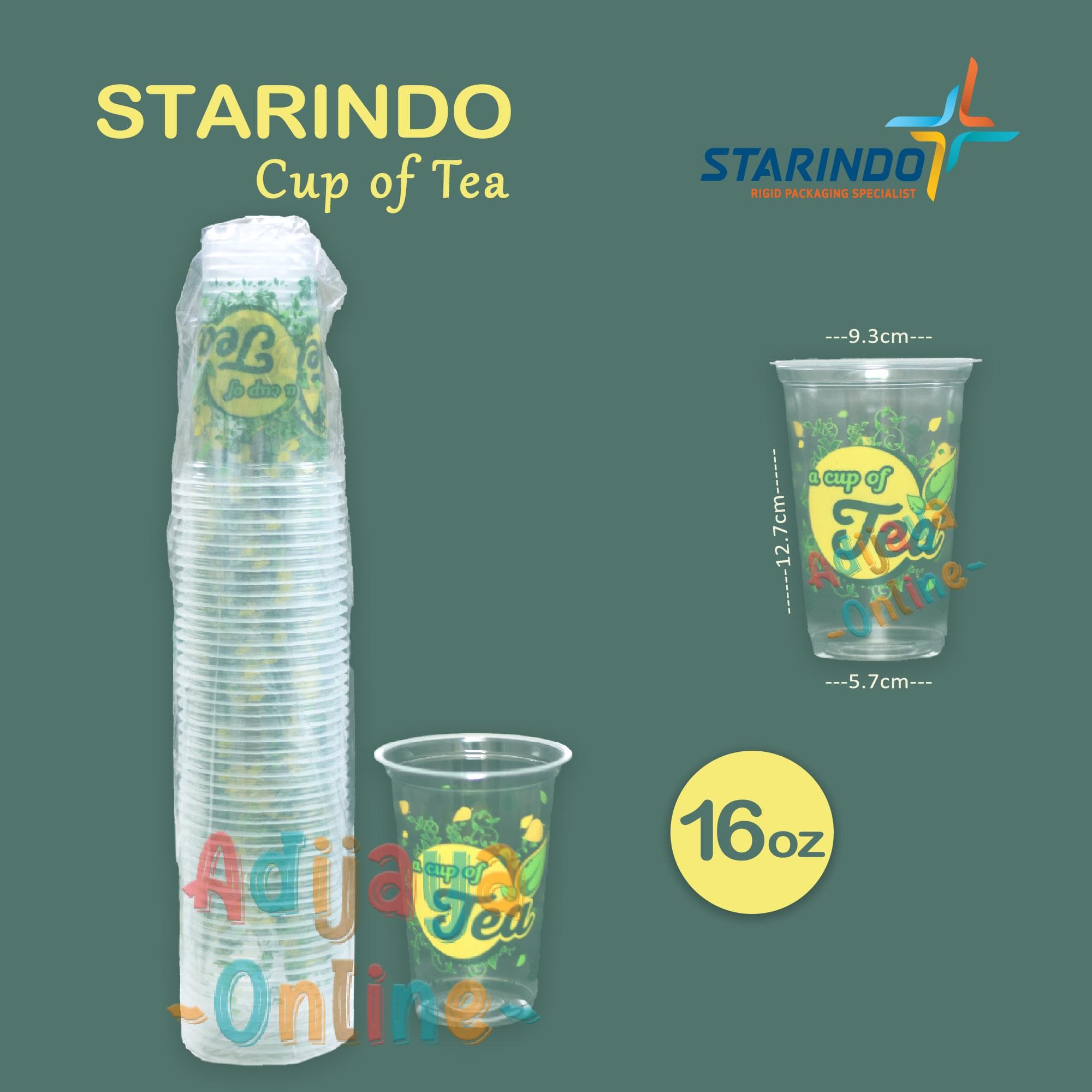 Gelas Plastik Motif Teh 16oz Cup of Tea PP Starindo isi 50pcs — gelas-cup di Adijaya Bandung
